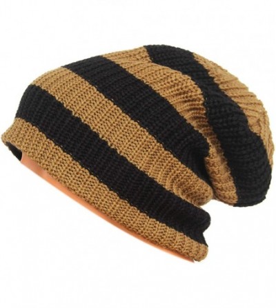 Skullies & Beanies Unisex Beanie Hat Slouchy Knit Cap Skullcap Stripe Baggy Style 1002 - Black - CK128MYT6FR