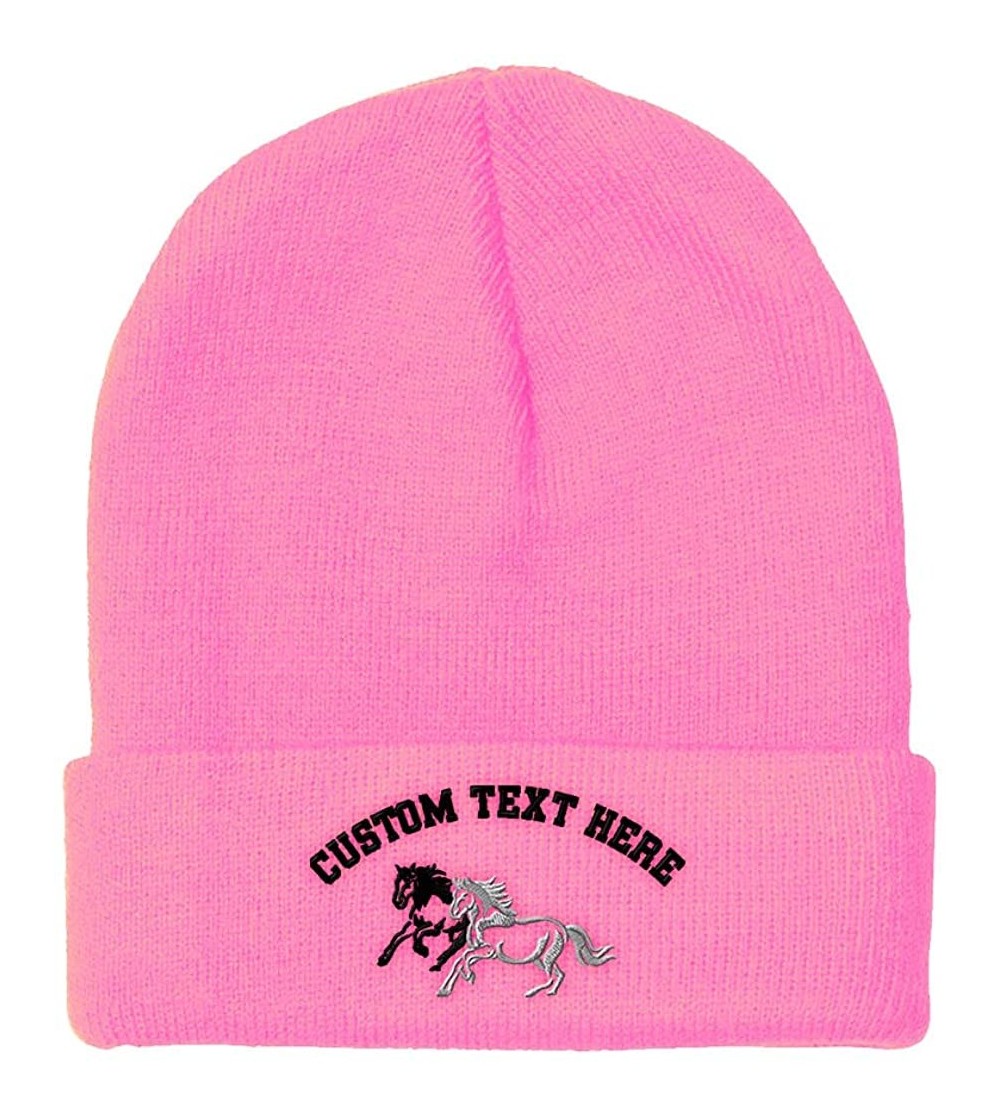 Skullies & Beanies Custom Beanie for Men & Women Animal Running Horses Embroidery Skull Cap Hat - Soft Pink - CH18ZS43AUI