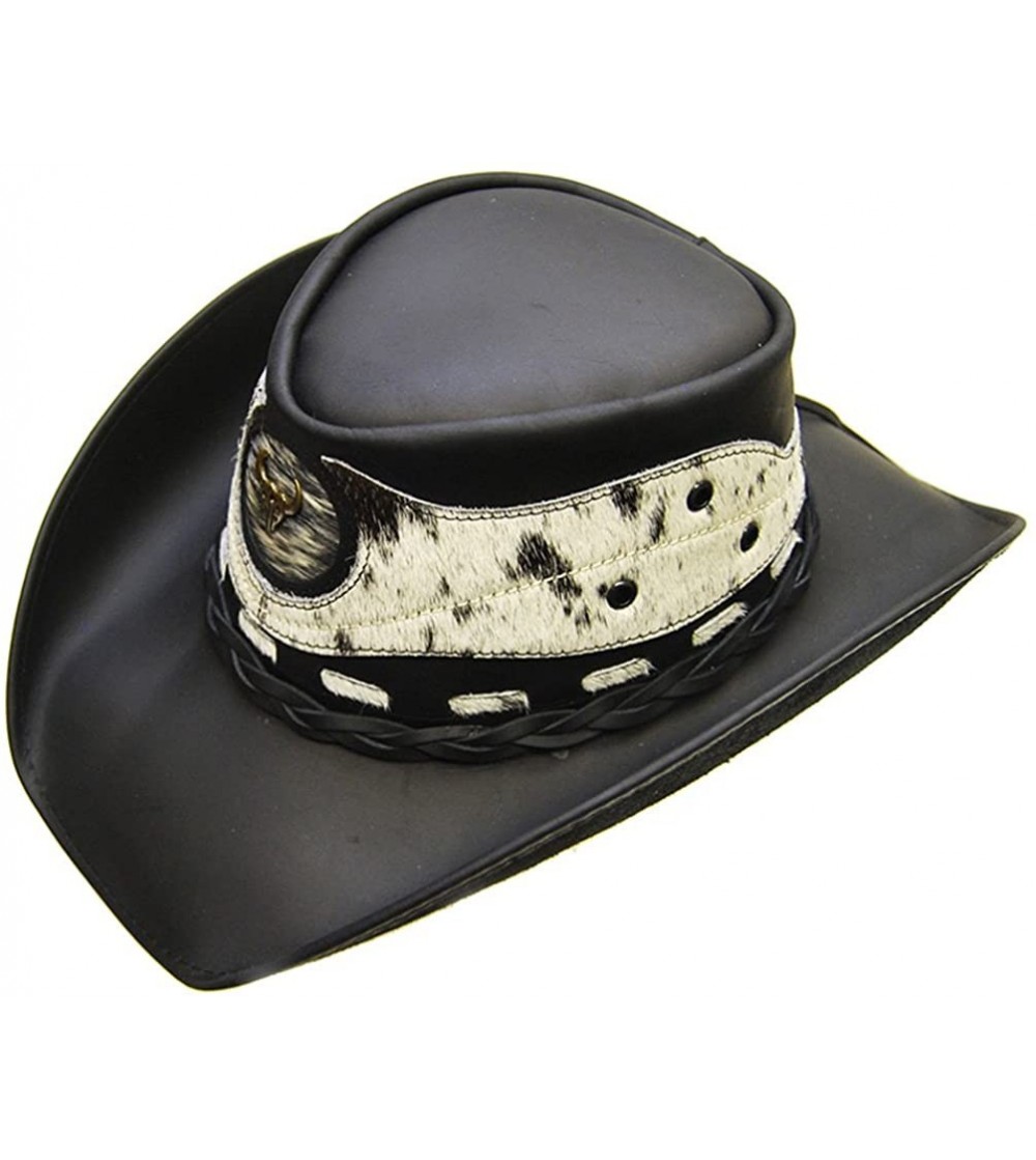 Cowboy Hats Unisex Leather Cowboy Hat Hair On Cowhide Applique Black - CZ11WWRP001