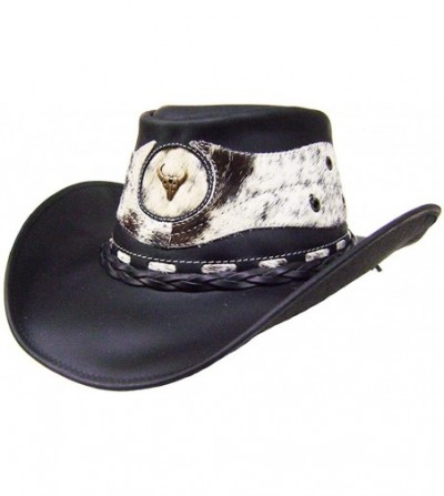 Cowboy Hats Unisex Leather Cowboy Hat Hair On Cowhide Applique Black - CZ11WWRP001