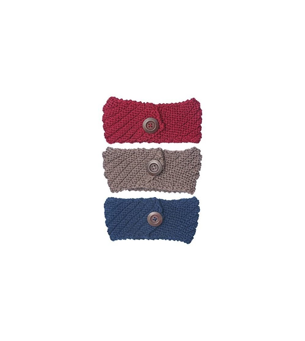 Cold Weather Headbands 3 Pack Womens Winter Knit Headband & Hairband Ear Warmer & Beanies - Red-nave-khaki - CY18579G0HN