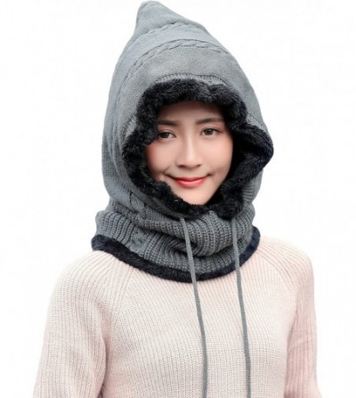 Balaclavas Warmer Balaclava Knit Thicken Fleece Lined Hat Windproof Winter Outdoor Ski Neck Warmer - Gray - CI188HXXC06