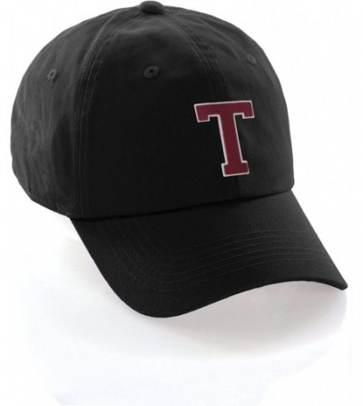 Baseball Caps Customized Letter Intial Baseball Hat A to Z Team Colors- Black Cap White Red - Letter T - C118ESAE93T