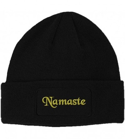 Skullies & Beanies Namaste Embroidered Unisex Adult Acrylic Patch Beanie Warm Hat - Black- One Size - C0186NXUK6O