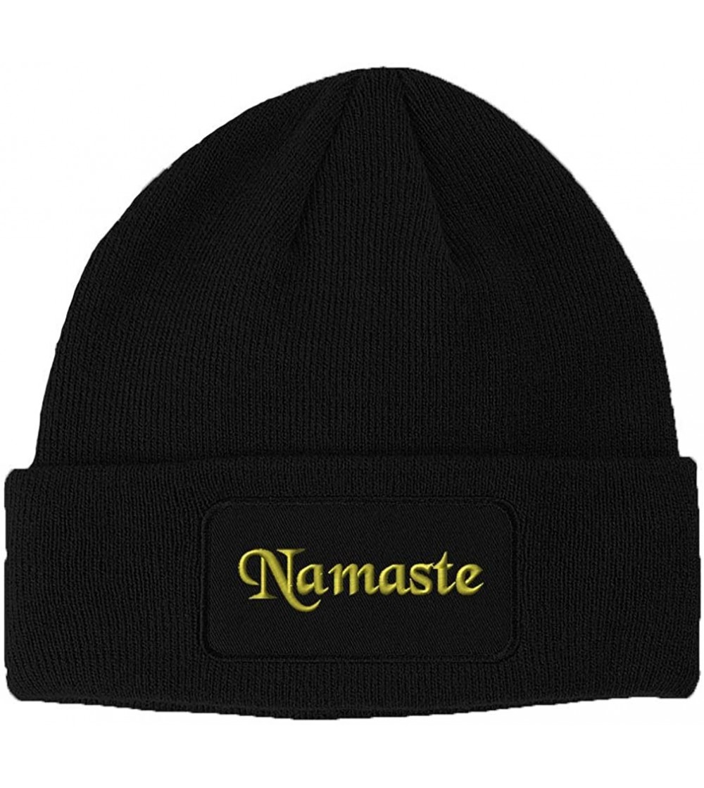 Skullies & Beanies Namaste Embroidered Unisex Adult Acrylic Patch Beanie Warm Hat - Black- One Size - C0186NXUK6O