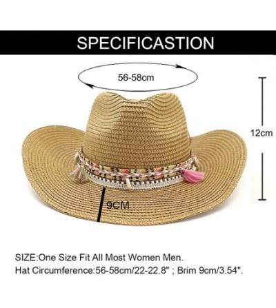 Cowboy Hats Women's Woven Straw Cowboy Hat w/Beaded Trim Band Hat Beach Holiday Sun Hats - A Hat+balaclava - C51993RKKS3