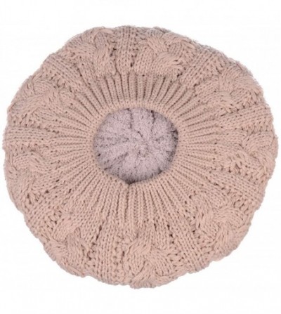 Berets Women's Winter Fleece Lined Urban Boho Slouchy Cable Knit Beret Beanie Hat - CR18KC47ZSZ