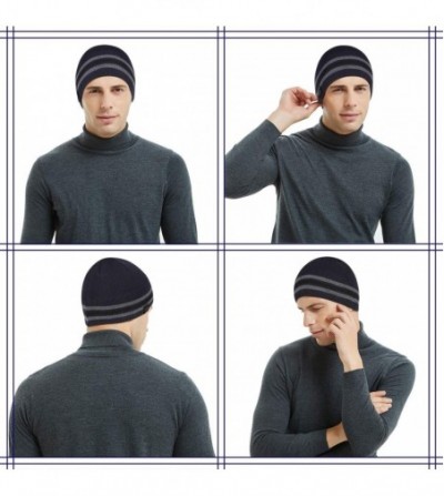 Skullies & Beanies Mens Winter Beanie Hat Oversized Warm Knit Fleece Lined Short Beanie Ski Skull Cap - Navy - CM1880SEQ53