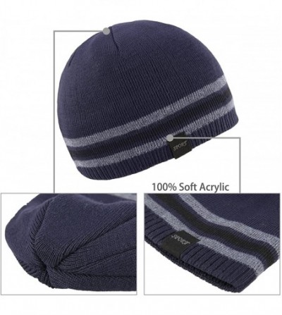 Skullies & Beanies Mens Winter Beanie Hat Oversized Warm Knit Fleece Lined Short Beanie Ski Skull Cap - Navy - CM1880SEQ53