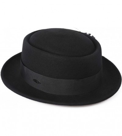 Fedoras Men Fedora Hats with Feather Australia Wool Felt Pork Pie Trilby Hat Heisenberg - Black - C418I3AEXCN