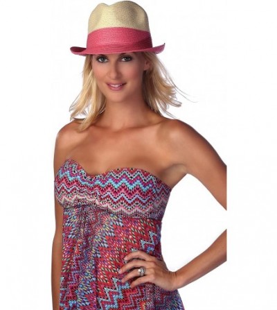 Sun Hats Women's Jackie G Small Packable Fedora Sun Hat- Rate UPF 50+ for Max Sun Protection - Natural/Pink - CO11LCDZ1O1