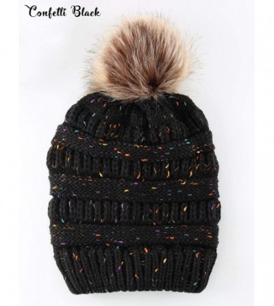Skullies & Beanies Women's Beanie Faux Fur Pompom Winter Beanie Pom Pom Confetti Cable Knit Ribbed Hat Cap - CP18A90SR3L