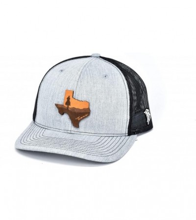 Baseball Caps 'The Texas Cowboy' Leather Patch Hat Curved Trucker - Heather Grey/Black - CM18IGR239X
