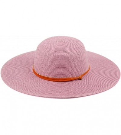 Sun Hats Women's Wide Brim Braided Sun Hat with Wind Lanyard Rated UPF 50+ Sun Protection-FL2403 - A Lavender - C8183L4MQG4
