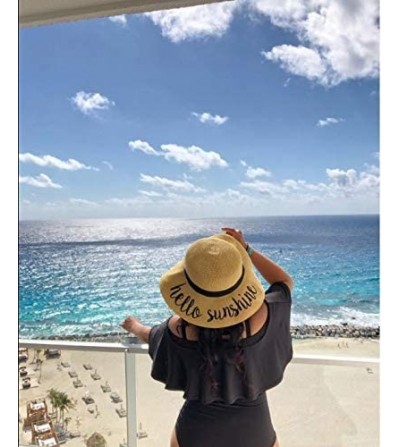 Sun Hats Women's Bold Cursive Embroidered Adjustable Beach Floppy Sun Hat - CV17X0M496N