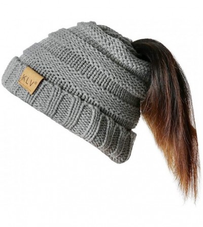 Skullies & Beanies Unisex Men Women High Bun Ponytail Baggy Warm Crochet Wool Knit Ski Hat Skull Beanie Caps - Gray-1 - C818L...