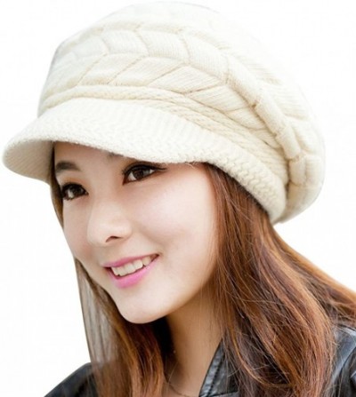 Skullies & Beanies Fashion Women's Crochet Hat Peaked Winter Warm Skullies Beanies Faux Fur Knitted Hats Cap - Beige - CC18L8...