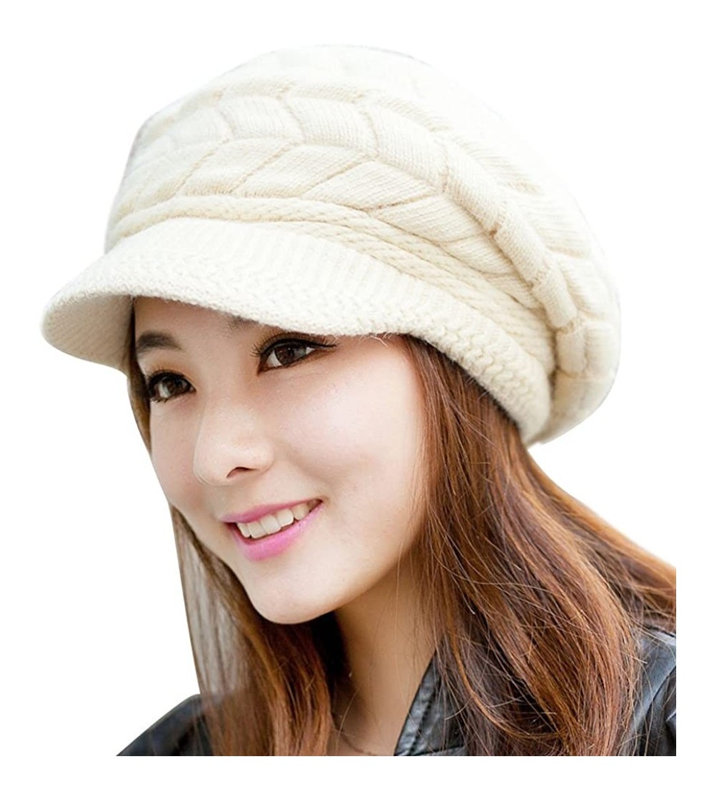 Skullies & Beanies Fashion Women's Crochet Hat Peaked Winter Warm Skullies Beanies Faux Fur Knitted Hats Cap - Beige - CC18L8...