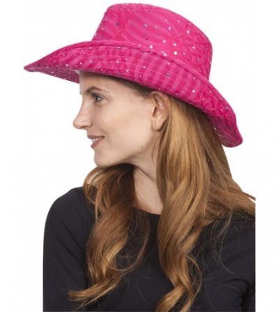 Cowboy Hats Glitter Sequin Trim Cowboy Hat - Hot Pink - C111TBC33FT