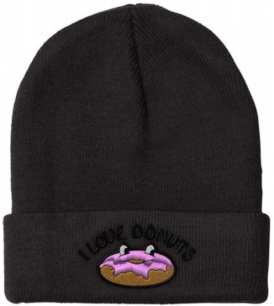 Skullies & Beanies Beanie for Men & Women I Love Donut Embroidery Acrylic Skull Cap Hat 1 Size - Black - CU18ZDO3E36