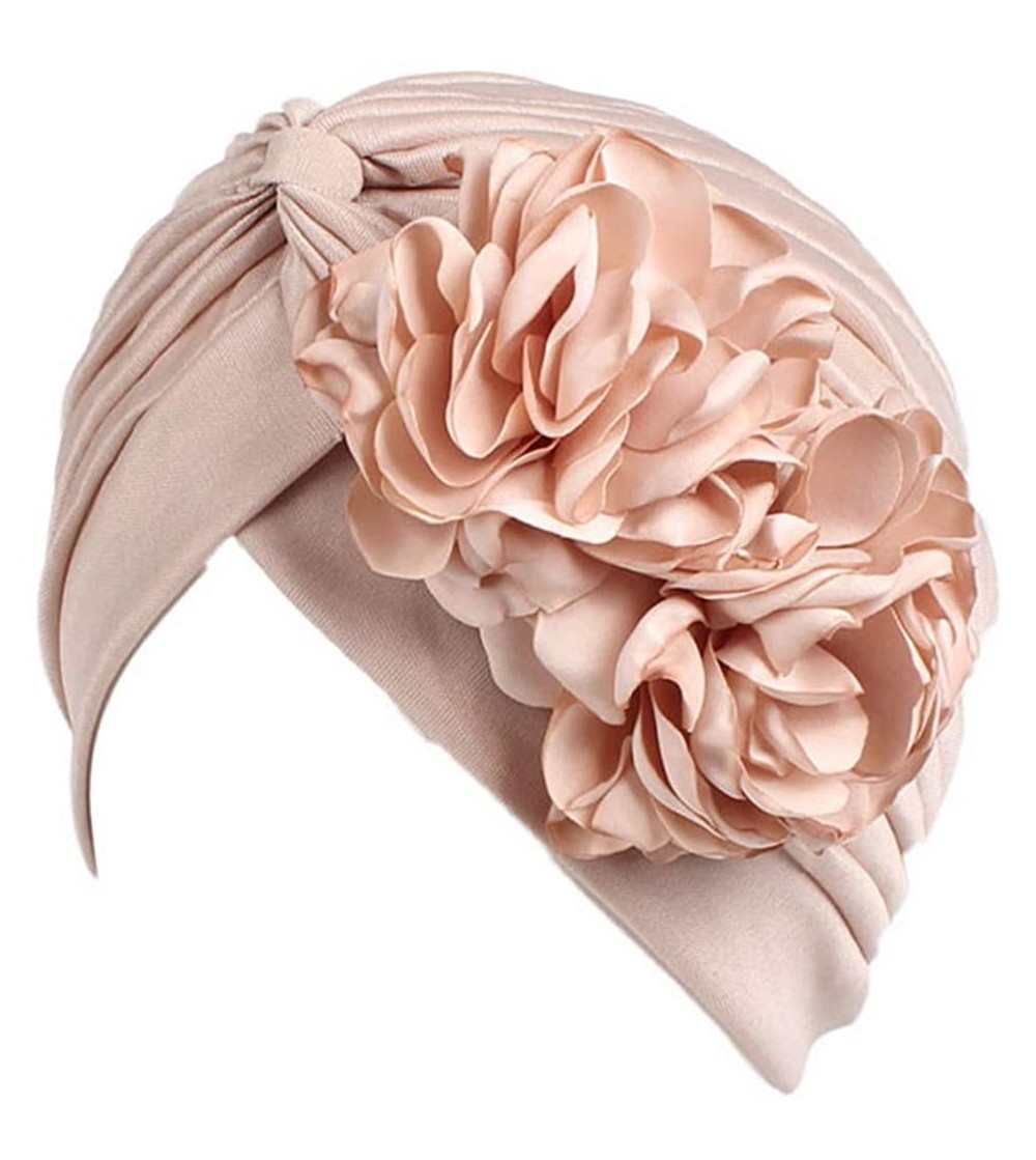 Skullies & Beanies Women Muslim Solid Flowers Cancer Chemo Hat Turban Headbands Hair Loss Wrap Cap - Beige - CK186O8YYKR