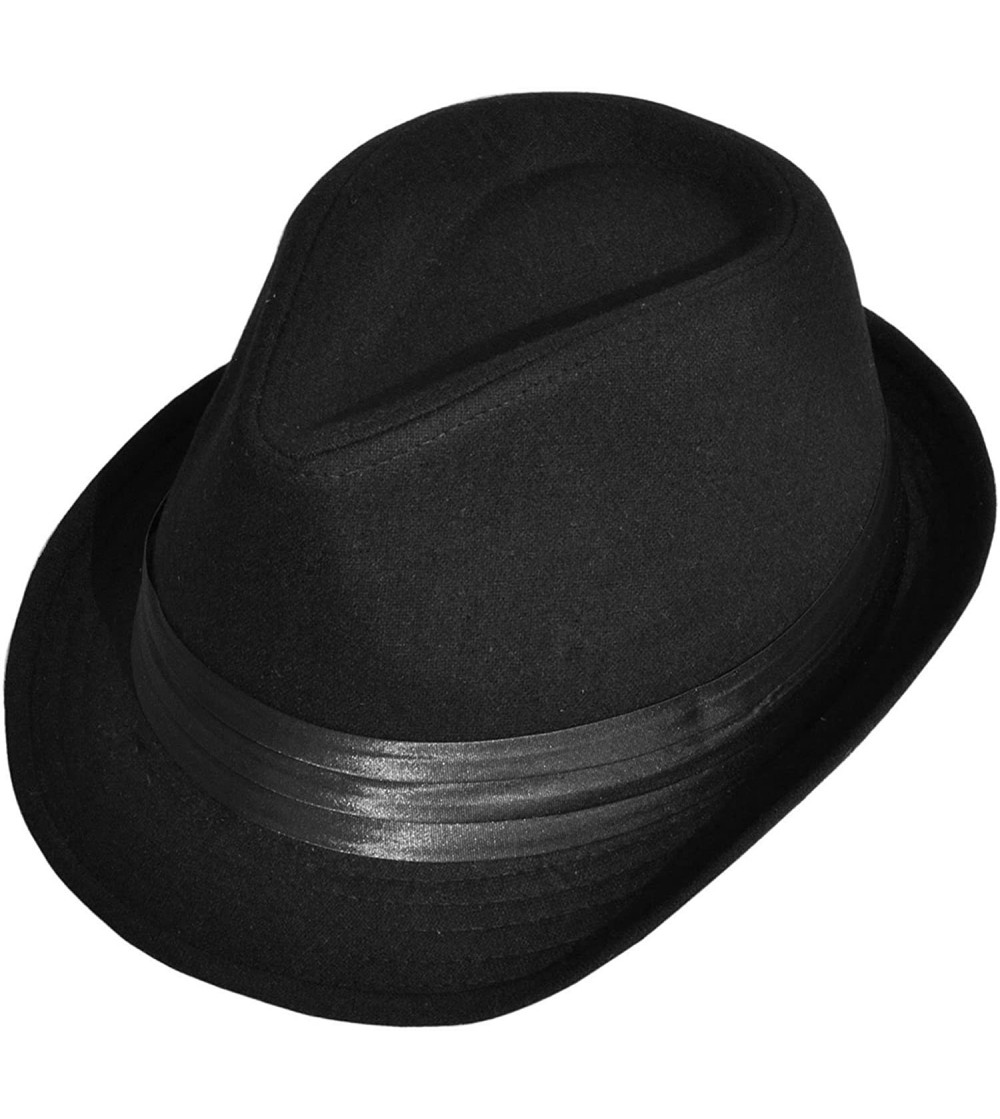 Fedoras Mens Womens Short Brim Classic Manhattan Trilby Fedora Hat - Black - CW18DDNSE75