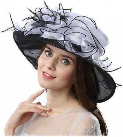Sun Hats Women's Organza Dress Kentucky Derby Day Church Wedding Tea Party Hat - Wihte/Black - C917YHA9SXQ