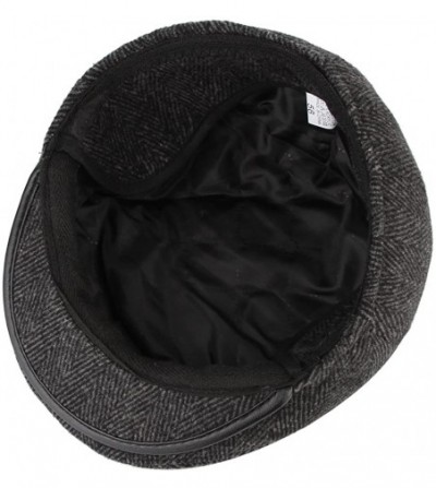 Newsboy Caps Men's Woolen Earflap Newsboy Beret Hat Cabbie Flap Cap with Earmuff - Black Gray - CG187DLWOS7
