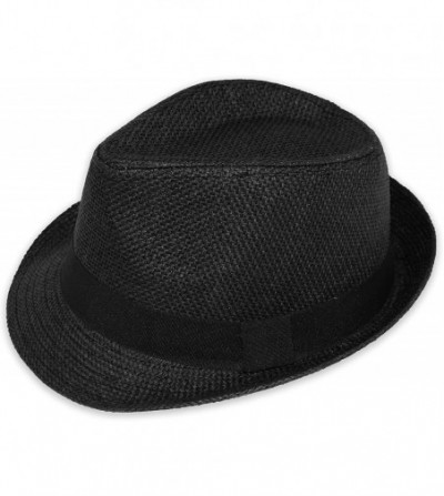 Fedoras Women/Men Straw Fedora Hat - Black - CJ12EBP0G0F