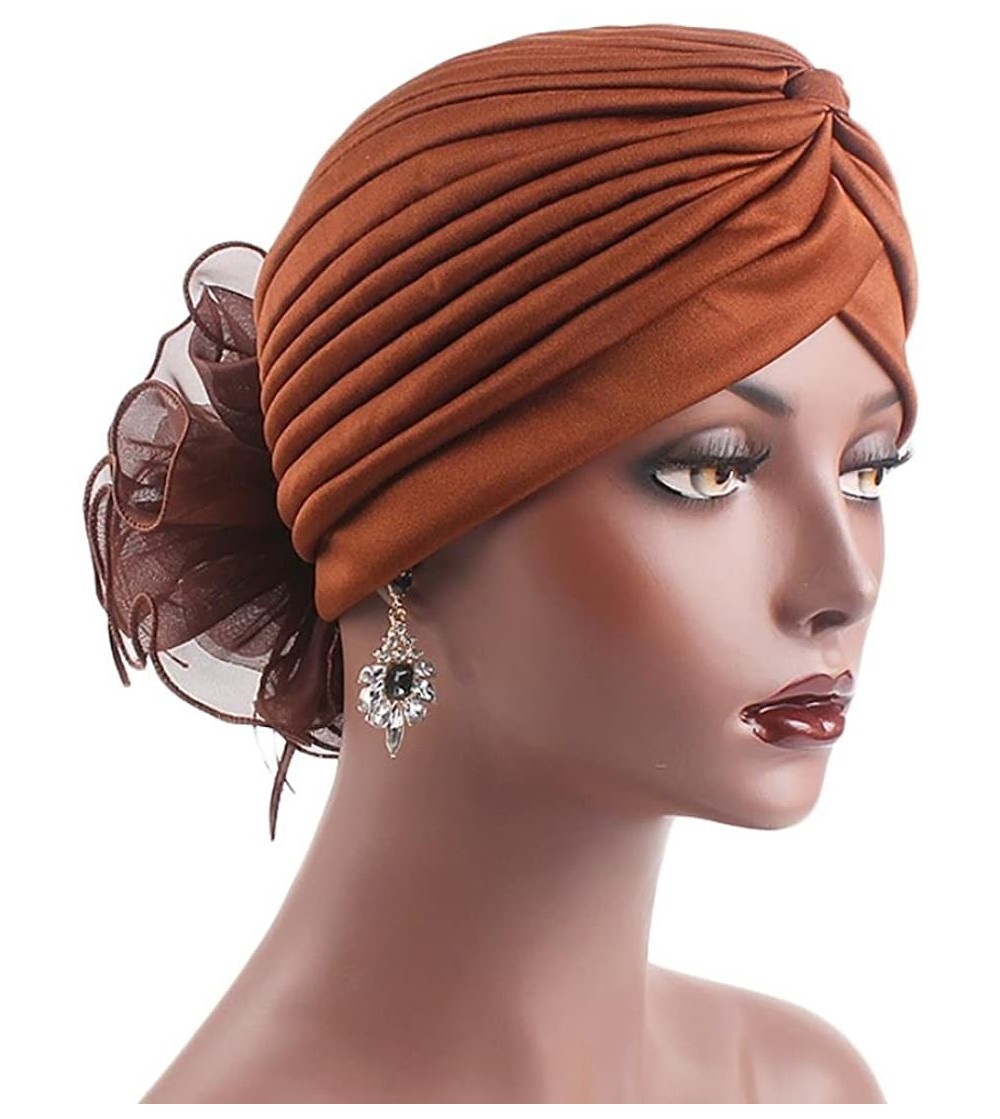 Skullies & Beanies Women's Strench Chemo Hat Beanie Flowers Wrap Cap Muslim Turban Headwear for Cancer - Coffee - CO18E8TKKRW