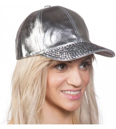 Baseball Caps Womens Metallic Baseball Cap w/Sequined Bill - Silver - CU12I3THIQP