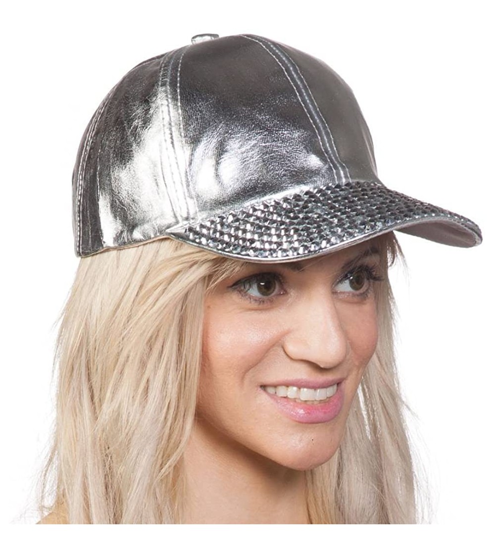 Baseball Caps Womens Metallic Baseball Cap w/Sequined Bill - Silver - CU12I3THIQP
