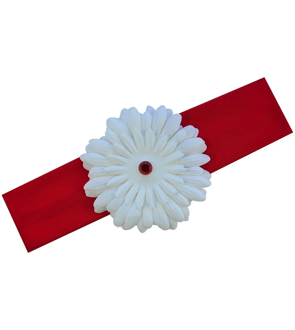 Headbands Girls Gerber Daisy Stretch Headband - Red Band/White Daisy - C211447P92L