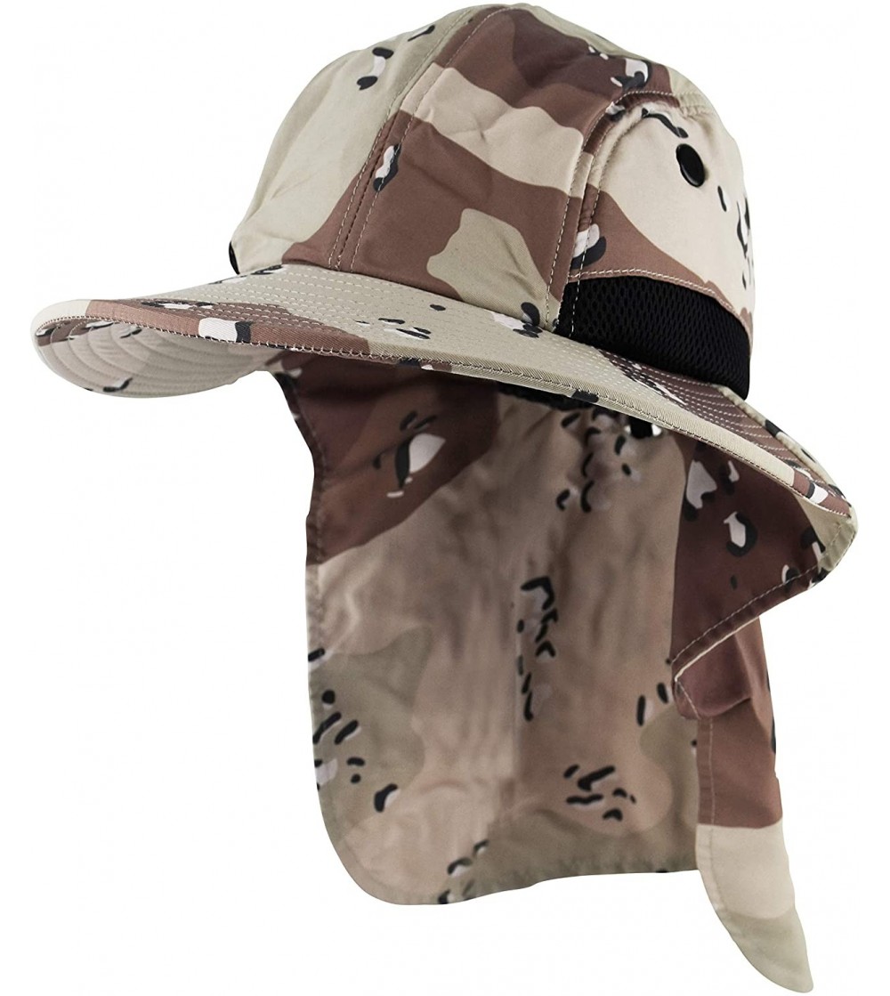 Sun Hats MG Nylon Juniper 4 Panel Safari Wide Brim Flap Cap Hat - Camo Desert - CD199SLG30M