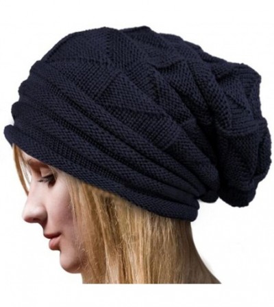 Skullies & Beanies Women Knit Beanie Warm Caps Winter Crochet Wool Hat - Navy - CU12NUYHR3B
