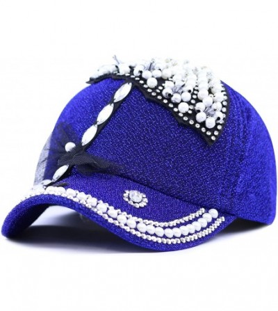 Baseball Caps Beaded Crystal Rhinestone Umbrella Design Glitter Cap - Royal - CY1254BEZVV