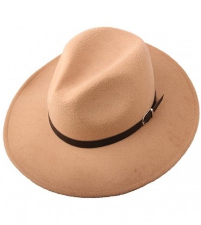 Fedoras Women Wide Brim Vintage Wool Jazz Hat Panama Hat with Belt (Black- One Size) - Beige - CP1888HIKR0