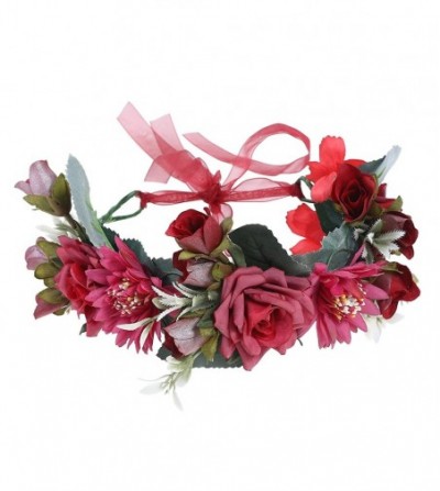 Headbands Bohemia Big Lilies Floral Crown Party Wedding Hair Wreaths Hair Bands Flower Headband (Red) - Red - CJ18C0E0GDO