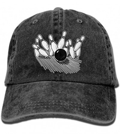 Baseball Caps Unisex Baseball Cap Cotton Denim Hat Bowling Ball Striking Bowling Pin Adjustable Snapback Sun Hat - Black - CI...
