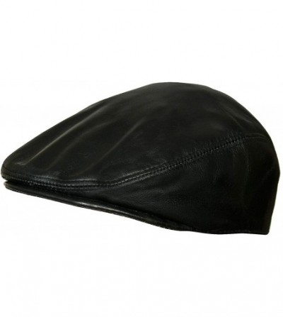 Newsboy Caps Men's Real Soft Leather Ivy Beret Newsboy Gatsby Golf Cabbie Flat Cap Hats - Black - CO18QS3CS5E