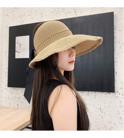 Sun Hats Sun Hats for Women with UV Protection- Wide Brim Large Sun Visor Hats- Foldable Sun Hats with Ponytail - Brown - C41...