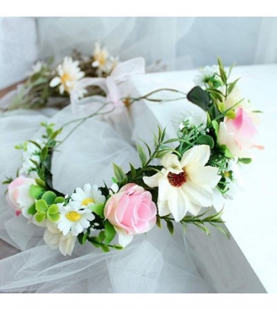 Headbands Adjustable Flower Headband Hair Wreath Floral Garland Crown Halo Headpiece with Ribbon Boho Wedding Festival - 8 - ...