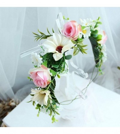 Headbands Adjustable Flower Headband Hair Wreath Floral Garland Crown Halo Headpiece with Ribbon Boho Wedding Festival - 8 - ...