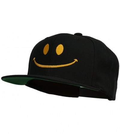 Baseball Caps Big Smile Face Embroidered Flat Bill Cap - Black - CB11P5HKI93