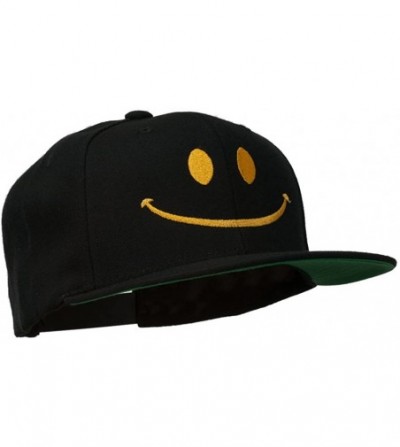 Baseball Caps Big Smile Face Embroidered Flat Bill Cap - Black - CB11P5HKI93