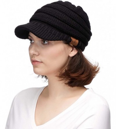 Visors Hatsandscarf Exclusives Women's Ribbed Knit Hat with Brim (YJ-131) - Black - CK12O05JDQX