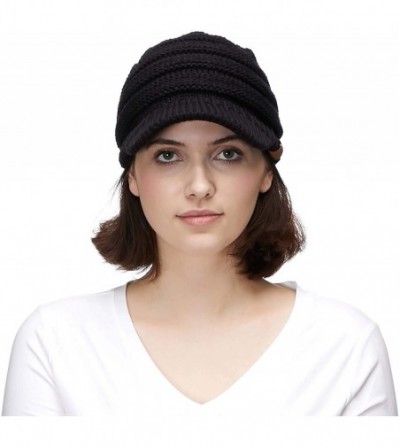 Visors Hatsandscarf Exclusives Women's Ribbed Knit Hat with Brim (YJ-131) - Black - CK12O05JDQX
