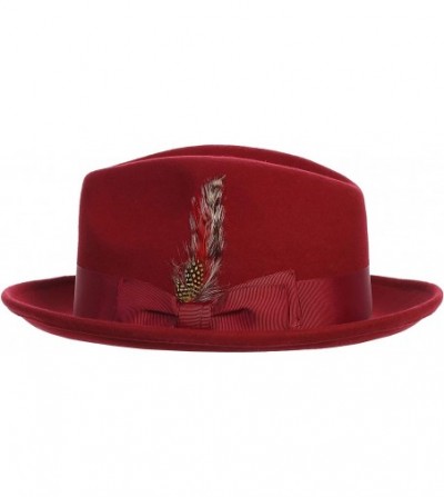 Fedoras Men's Premium 100% Wool Fedora Hat - Cherry Red - CG194HCSA3N