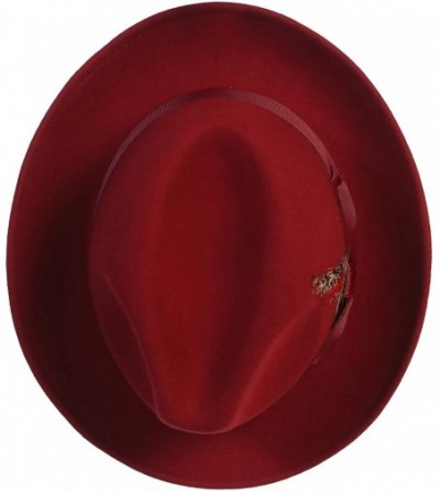 Fedoras Men's Premium 100% Wool Fedora Hat - Cherry Red - CG194HCSA3N