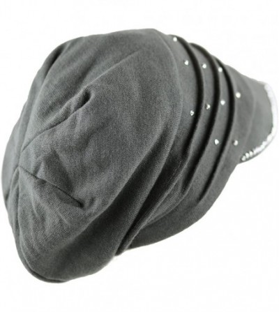 Skullies & Beanies Womens Knit Visor Beanie Cap with Ribbon and Rhinestone Hat - Grey - C3126ILKZ7J